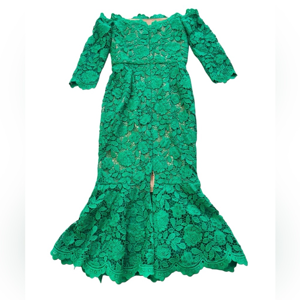 MARCHESA NOTTE***Green Guipure Lace Off-Shoulder Midi Dress***US 6***$795 - Picture 10 of 11